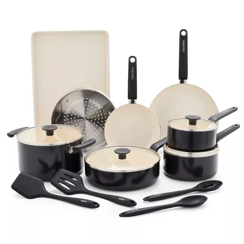 Rio Advanced 16pc Ceramic Nonstick Cookware Set Black