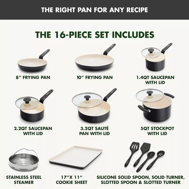 Rio Advanced 16pc Ceramic Nonstick Cookware Set Black - Image 3