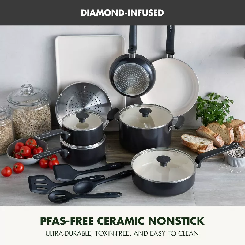 Rio Advanced 16pc Ceramic Nonstick Cookware Set Black - Image 4