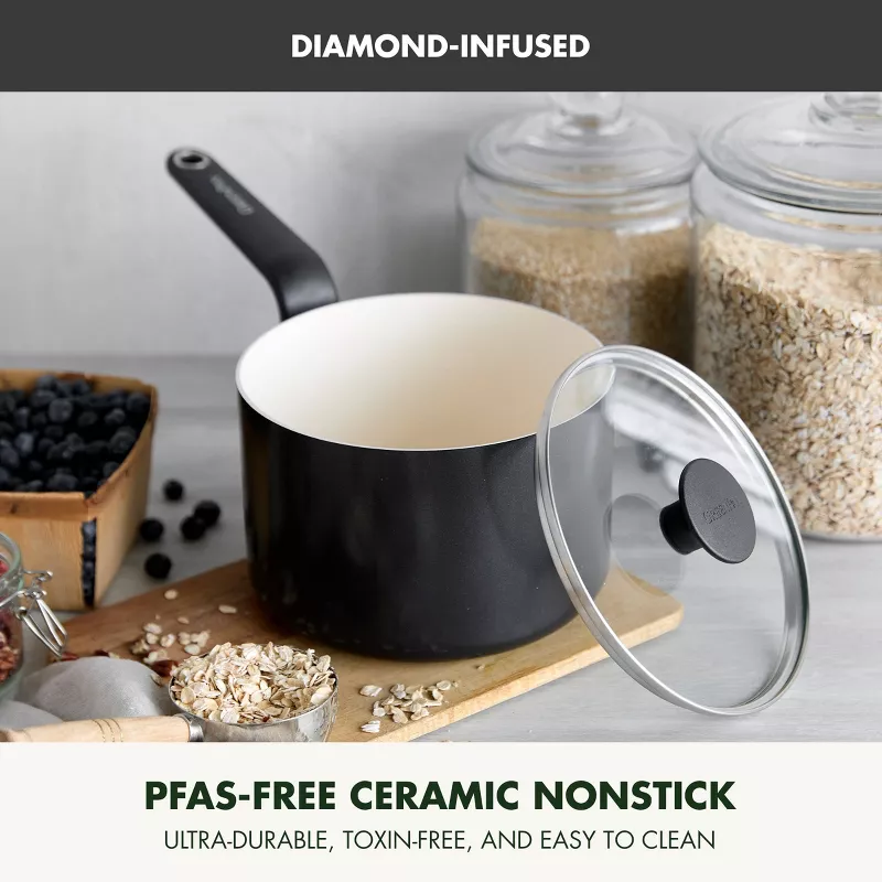 Rio Advanced 3qt Ceramic Nonstick Sauce Pan with Lid Black - Image 3