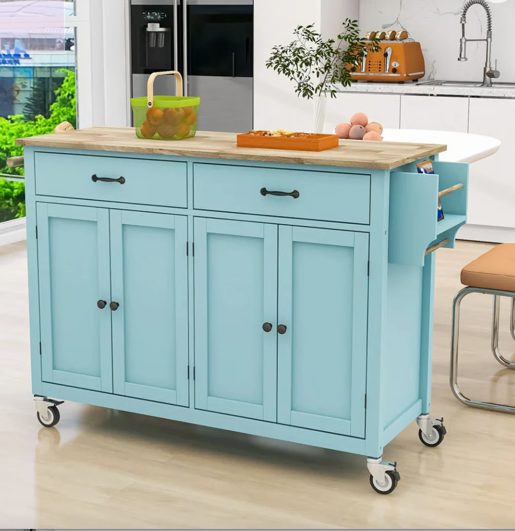 Rishav 2 Drawers Kitchen Island Cart With Solid Wood Top, SHOWROOM ITEM