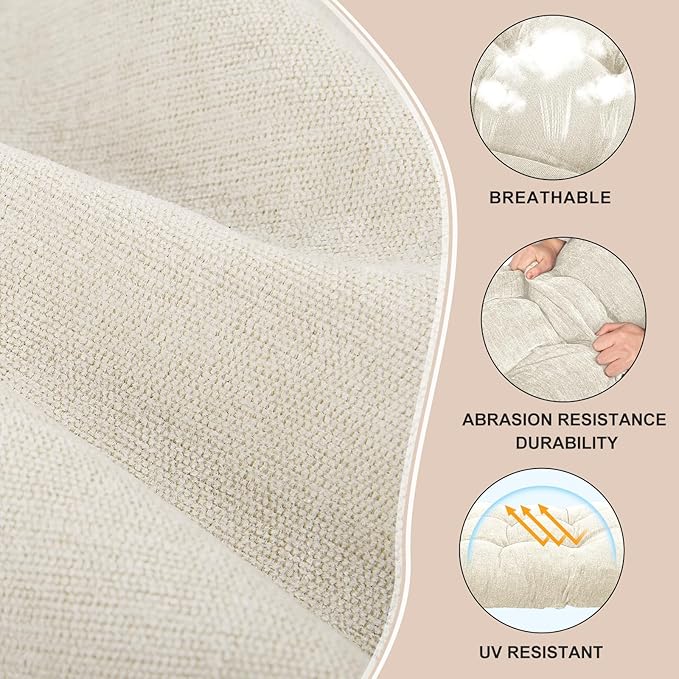 Rocking Chair Cushion - Chenille Fabric, High-Density Sponge, Chenille/Oyster White - Image 2