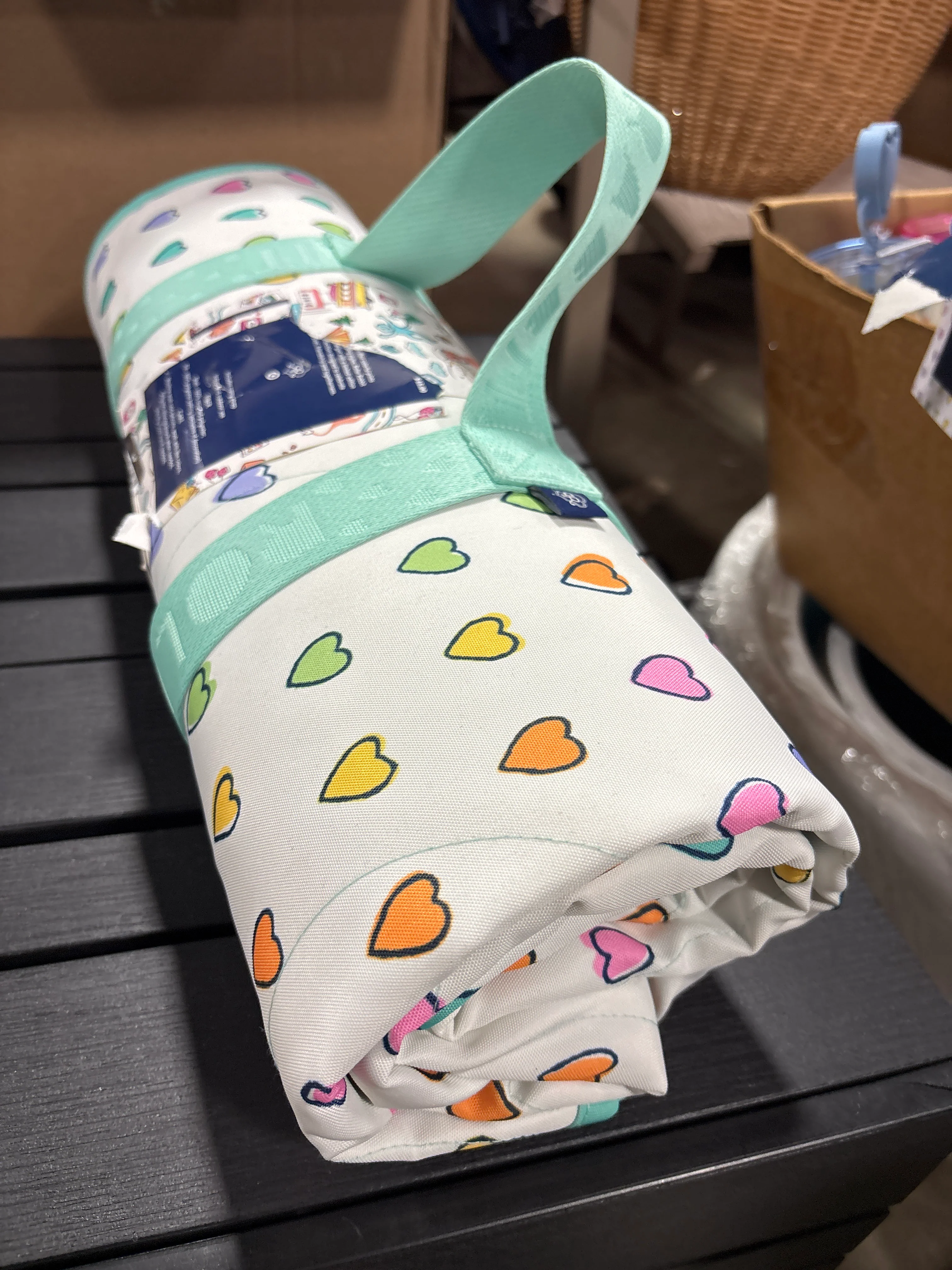Roller Rabbit Disco Hearts Wave Picnic Blanket - White/Teal SHOWROOM ITEM - Image 4