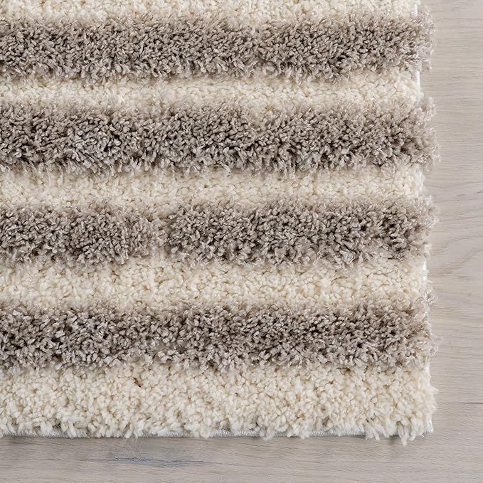 Rose Geometric 4' x 6' Shag Area Rug, Beige - Image 3