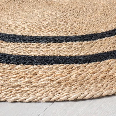 Round Double Stripe Braided Jute Area Rug Charcoal/Tan - Image 2