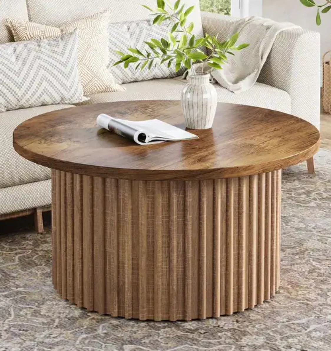 Round Coffee Table with Metal Base for Living Room SHOWROOM ITEM