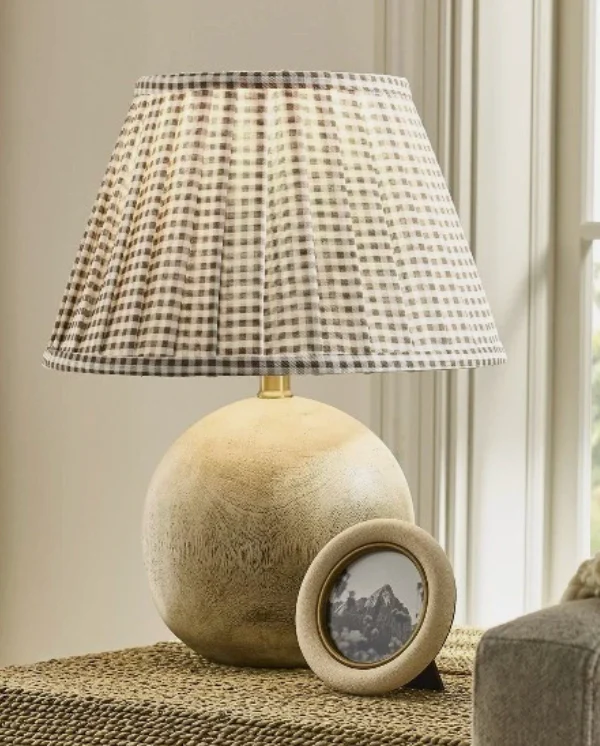 Round Faux Wood Lamp Base Brown Faux Wood Material SHOWROOM ITEM
