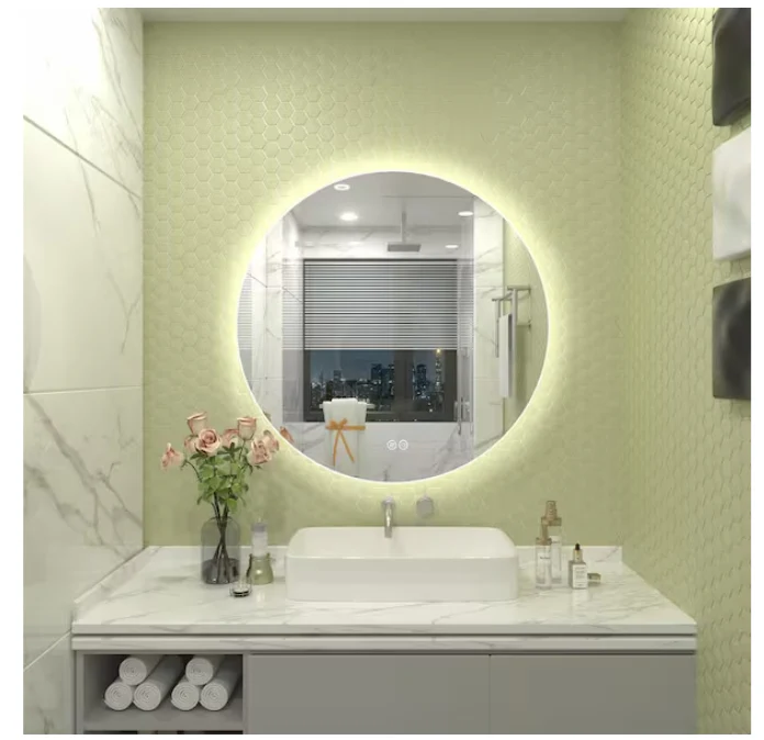 Round Frameless Super Bright LED Backlited Anti-Fog Wall Bathroom Vanity Mirror - Image 4