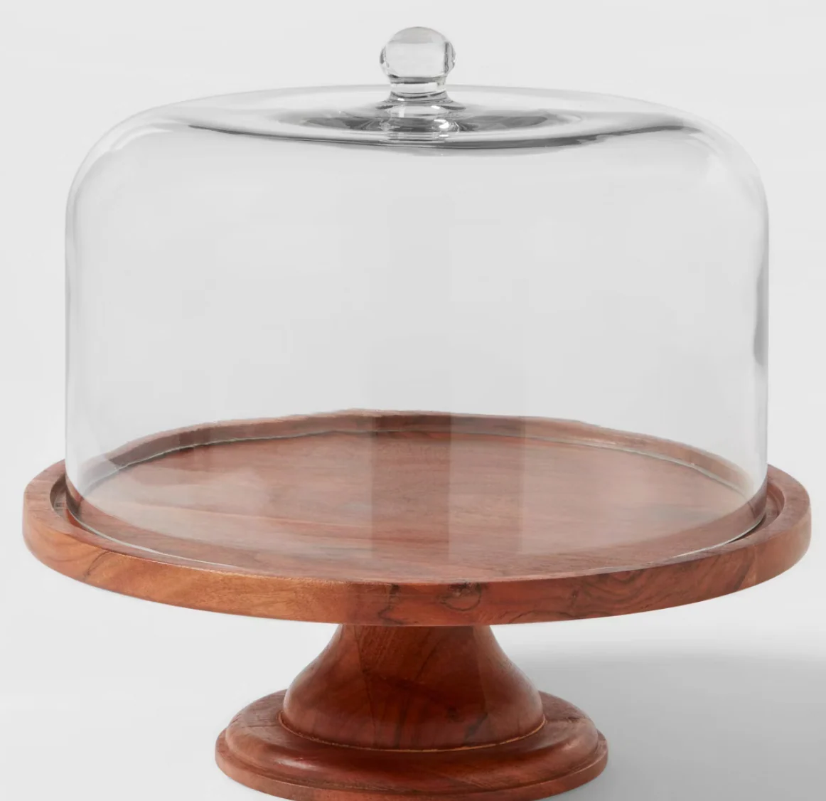 Round Glass & Wood Dessert Stand - Threshold™: Traditional Cupcake Display with Clear Glass Lid SHOWROOM ITEM