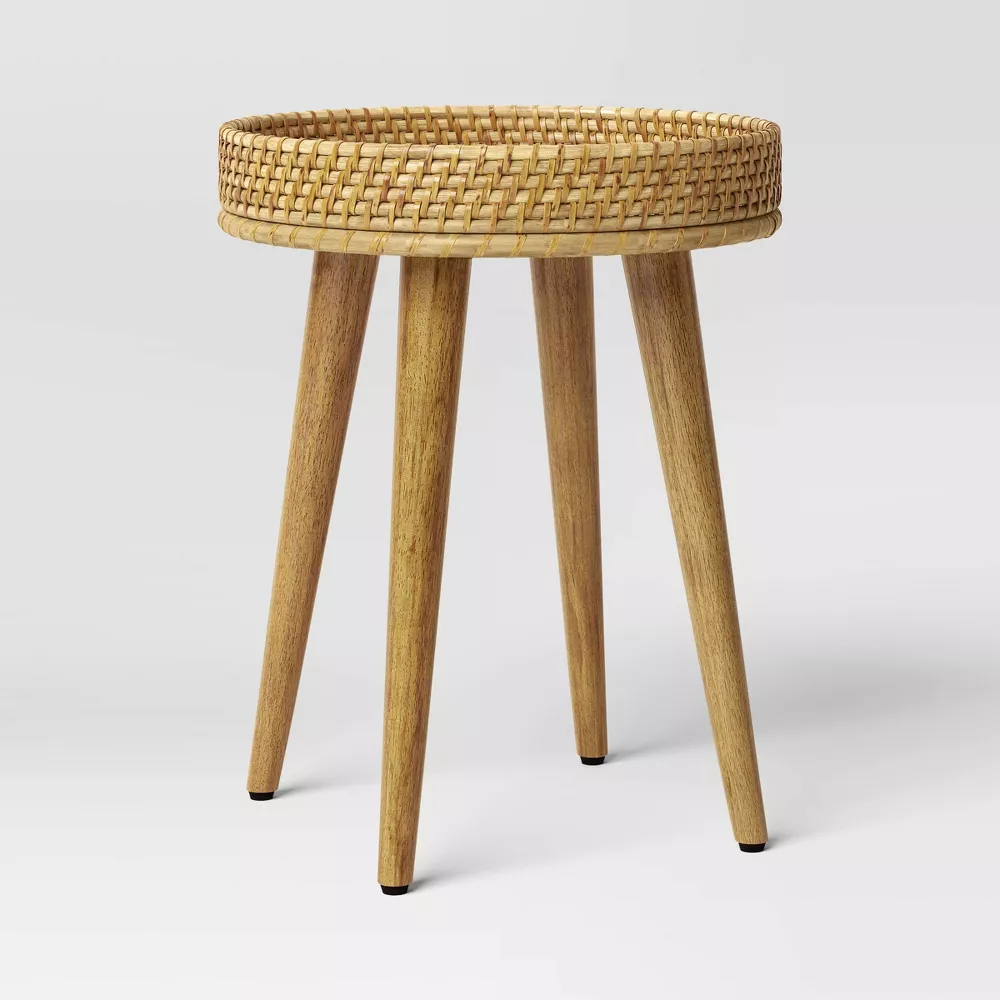 Round Natural Bamboo & Cane Woven Accent Table