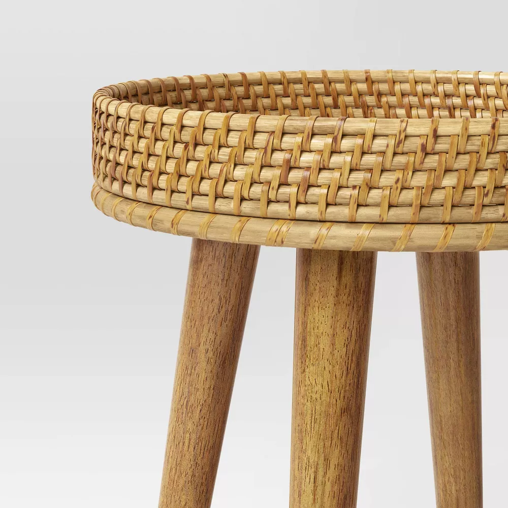 Round Natural Bamboo & Cane Woven Accent Table - Image 3