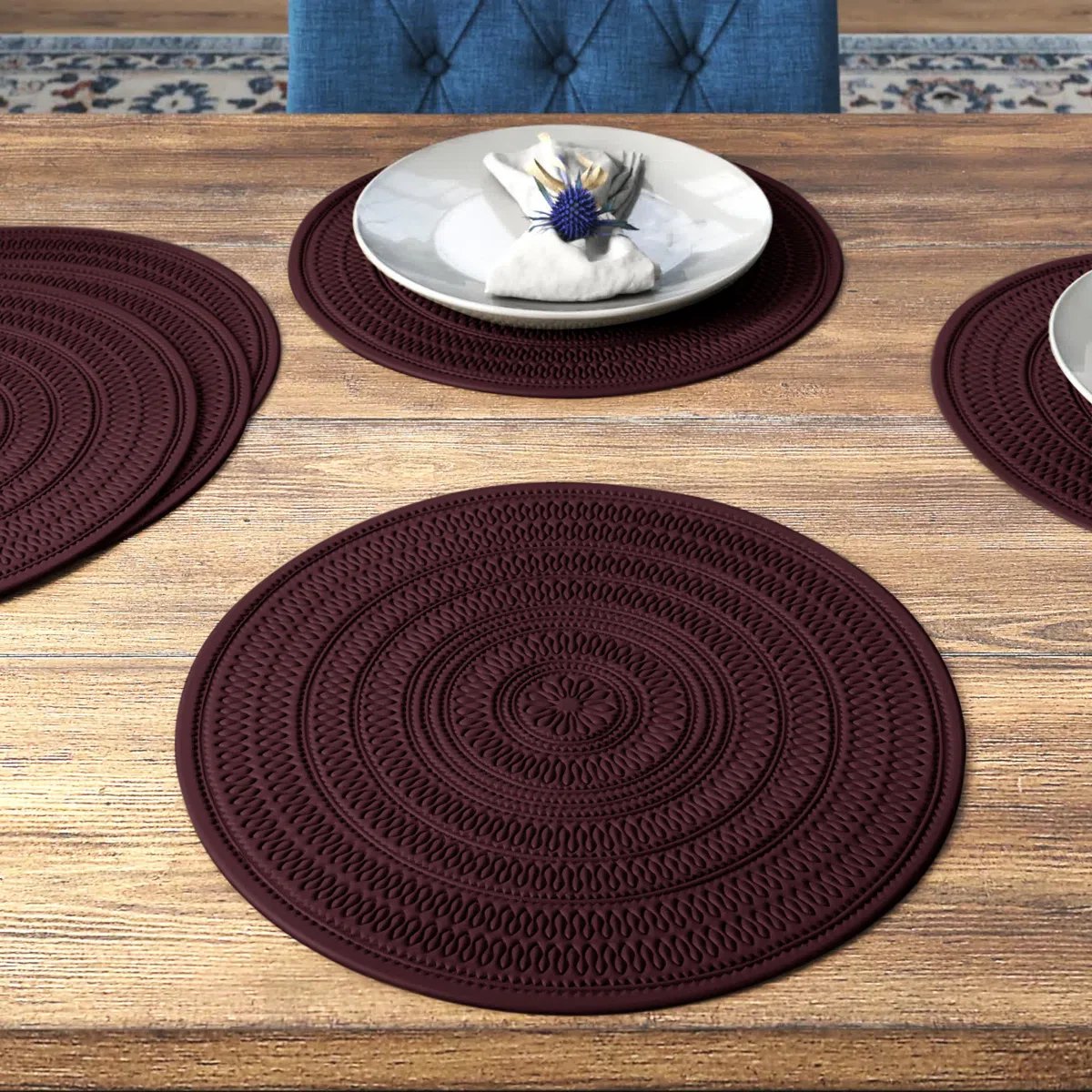 Round PVC Placemats Set Washable Stain Resistant Anti-Skid (Set of 6) - Image 2