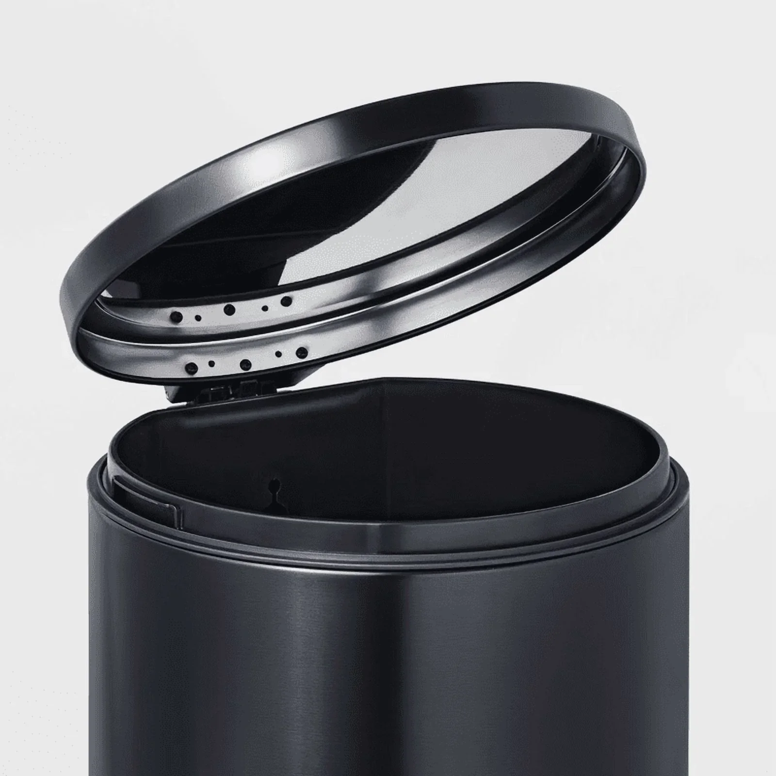 Round Step Trash Can, Stainless Steel, Black - Image 2