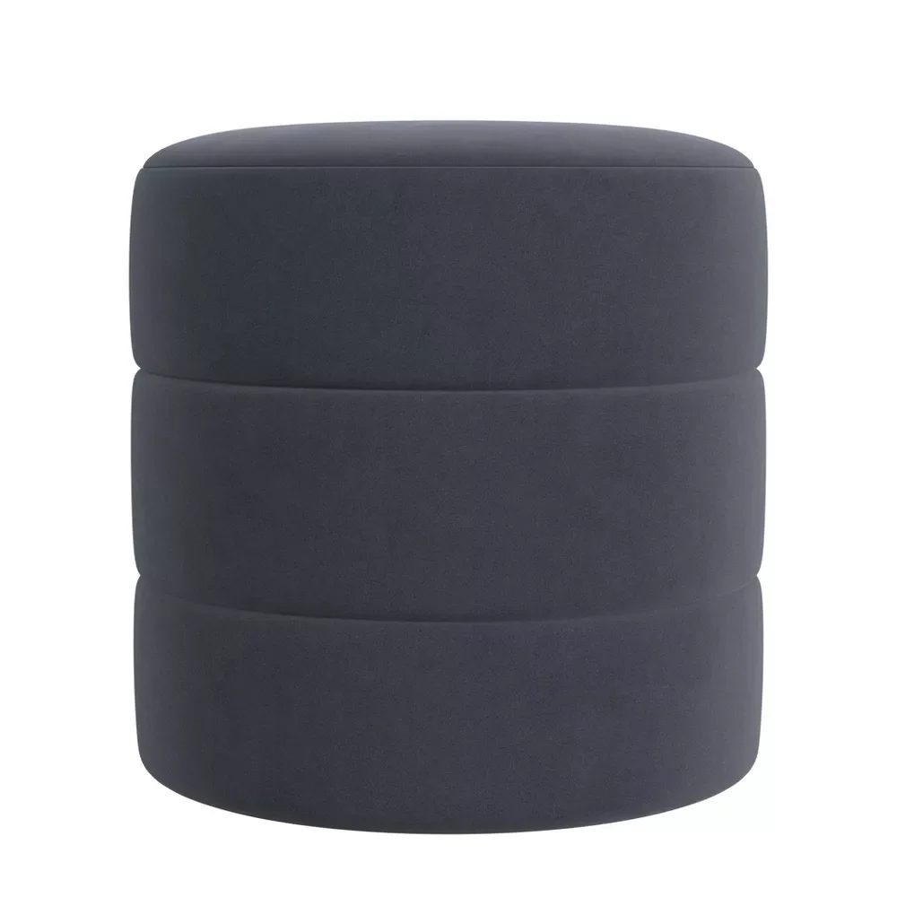 Round Upholstered Ottoman Blue Velvet