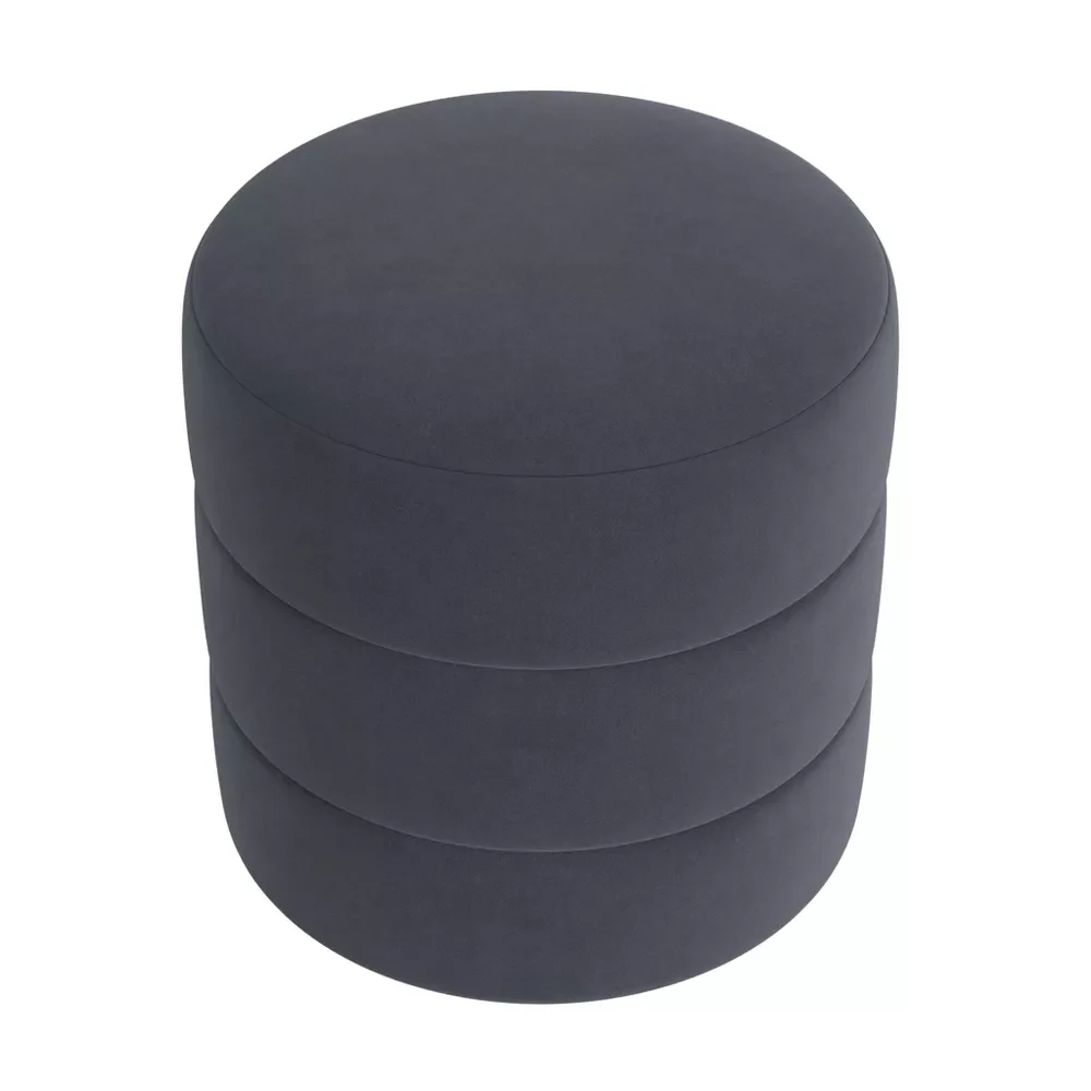 Round Upholstered Ottoman Blue Velvet - Image 5