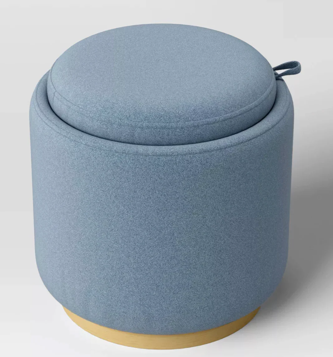 Round Upholstered Storage Ottoman Blue - Room Essentials™ SHOWROOM ITEM