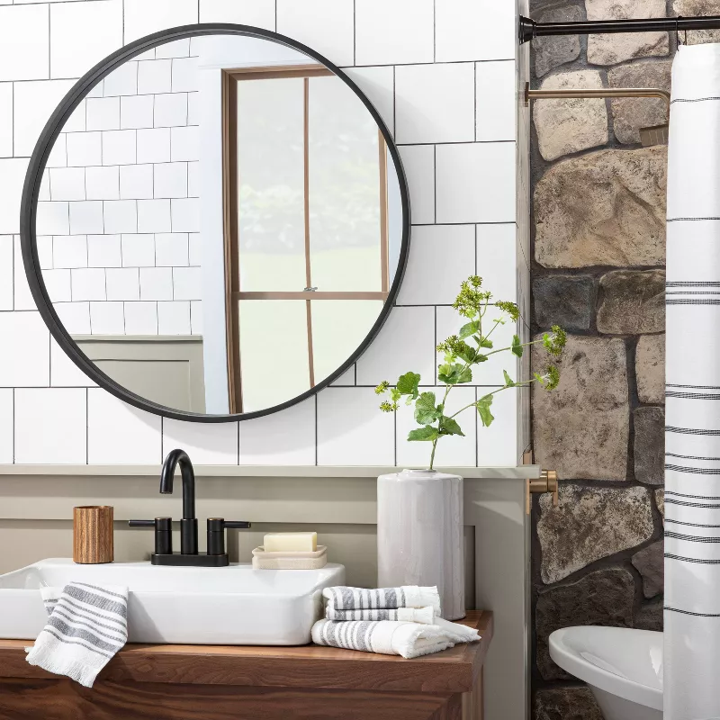 Round Wood Framed Wall Mirror - Image 2
