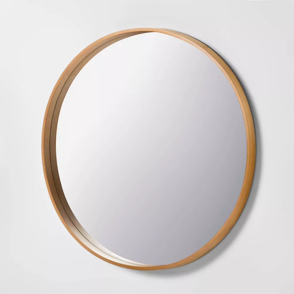 Round Wood Framed Wall Mirror - Image 2
