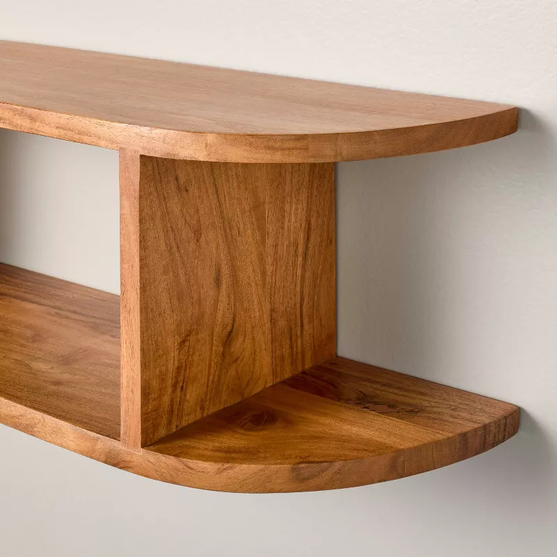 Rounded Edge Two Tier Wood Shelf Brown - Image 2
