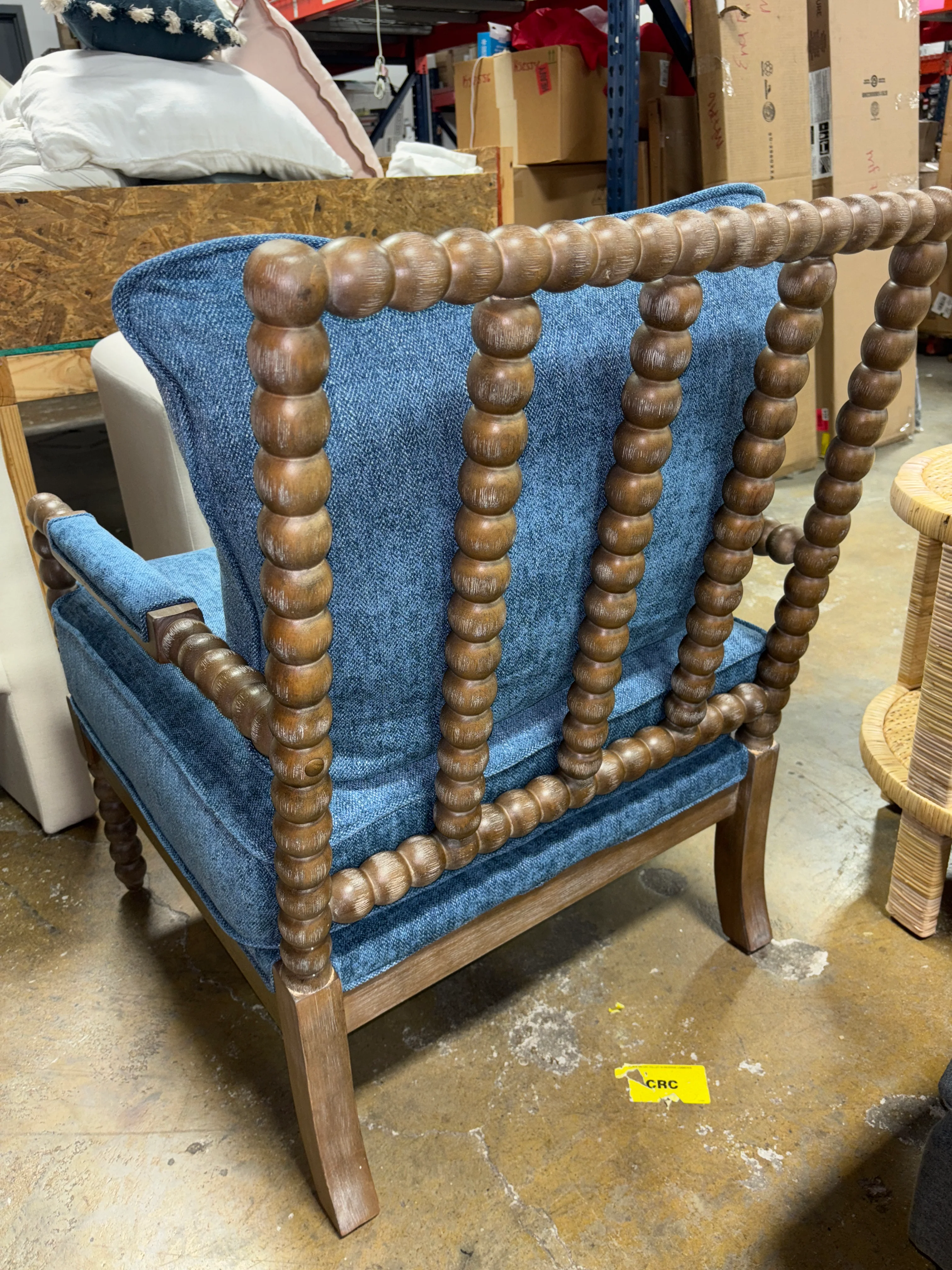 Royal Blue Velvet Upholstered Armchair Showroom Item - Image 4