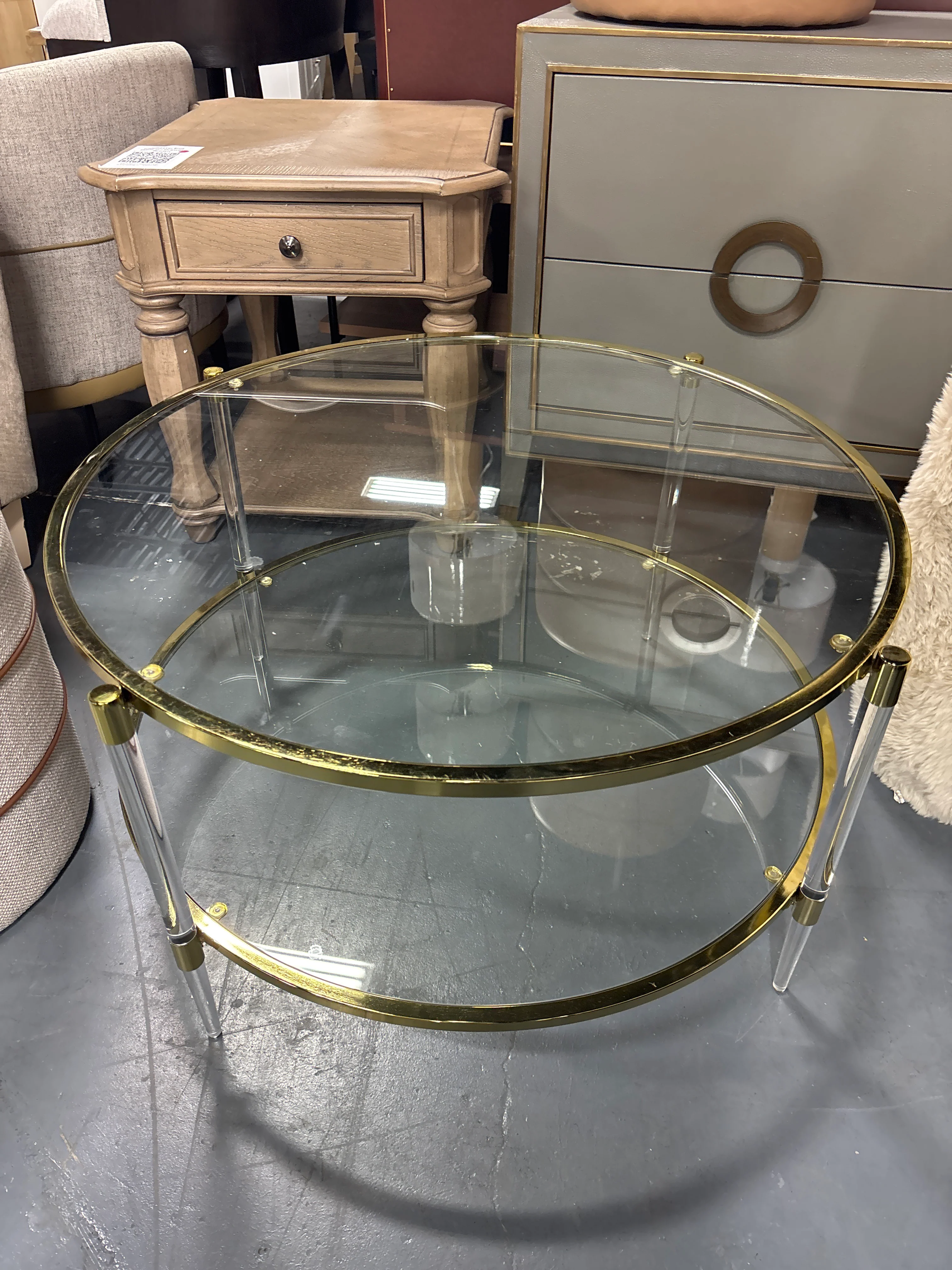 Royal Crest 2 Tier Acrylic Glass Coffee Table Clear/Gold SHOWROOM ITEM - Image 2