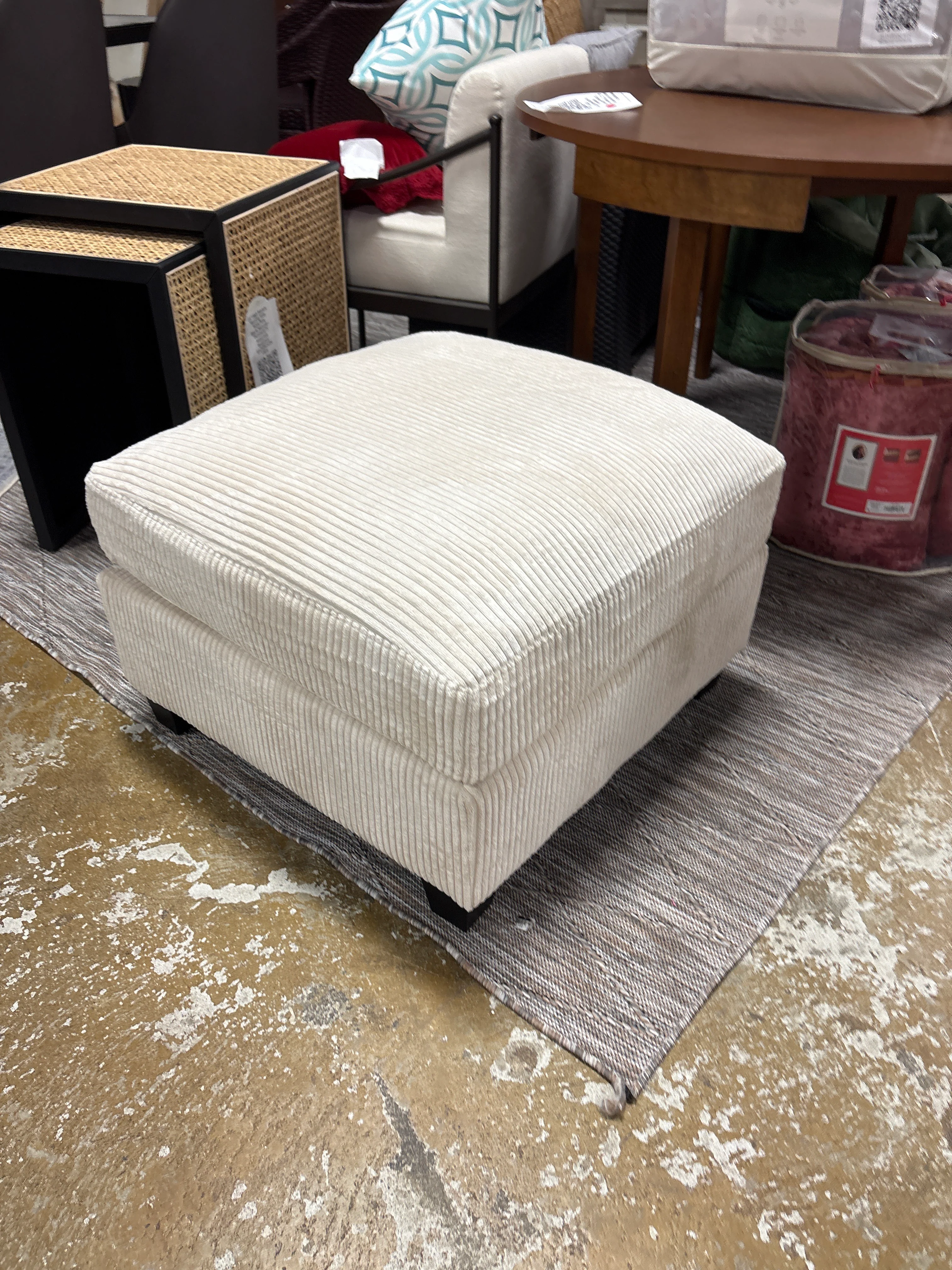 Royal Hampton Cocktail Ottoman, Light Gray Wide Welt Corduroy Fabric SHOWROOM ITEM