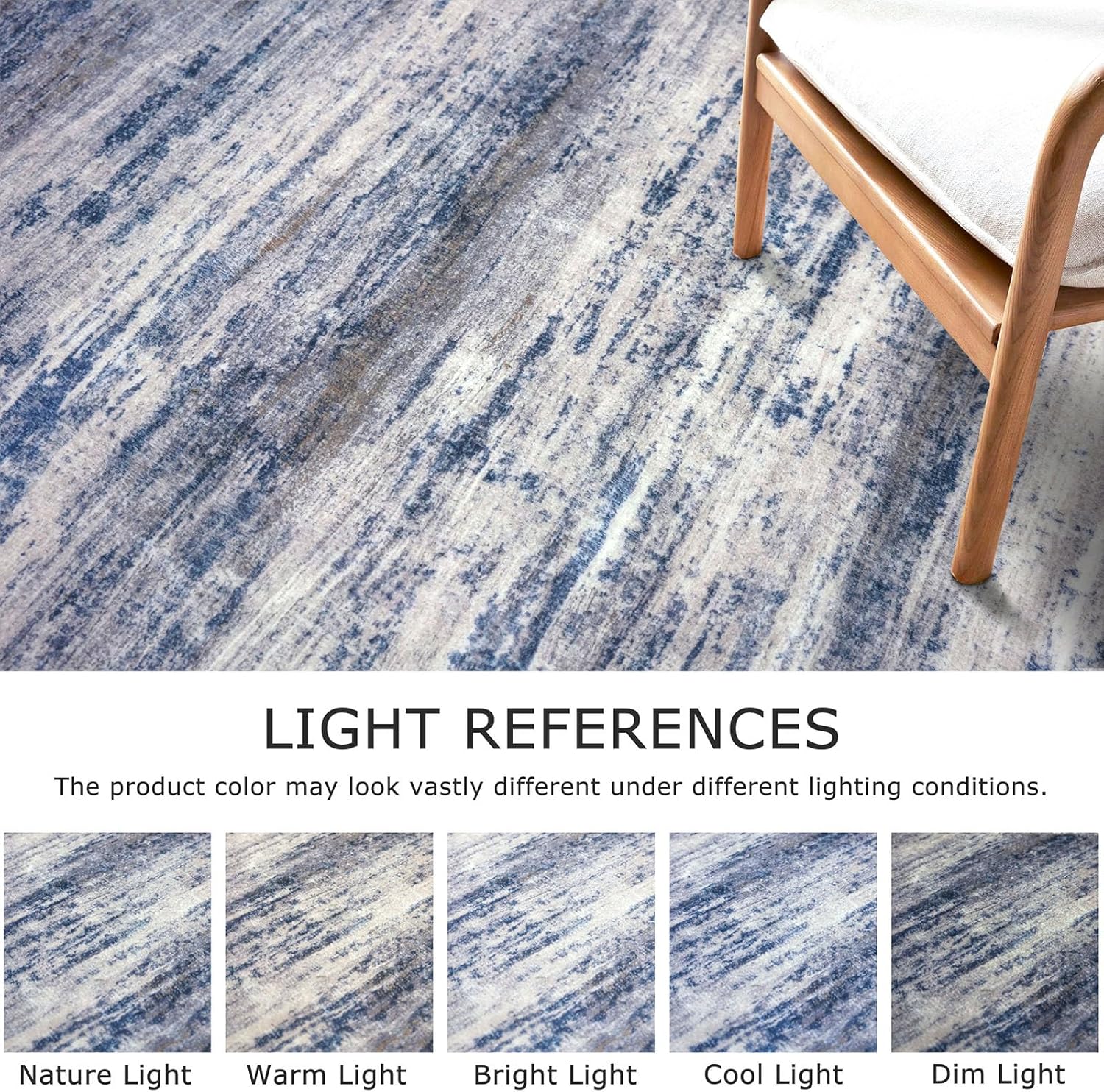 Rugs for Living Room 8x10 Modern Ombre Living Room Area Rug, Washable Large Thin Rugs Non-Slip Soft Striped Rug for Bedroom, Print Grey-Blue Abstract Carpet for Laundry/Kid Room - Image 3