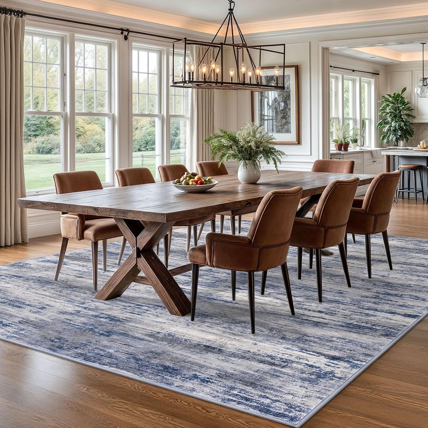 Rugs for Living Room 8x10 Modern Ombre Living Room Area Rug, Washable Large Thin Rugs Non-Slip Soft Striped Rug for Bedroom, Print Grey-Blue Abstract Carpet for Laundry/Kid Room - Image 4
