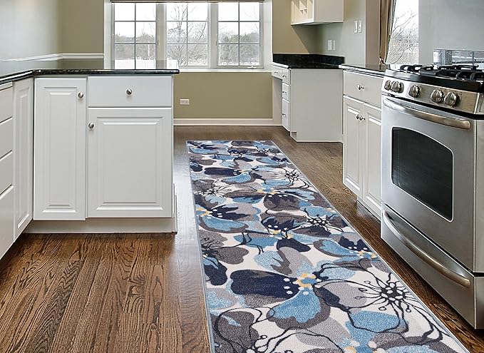 Modern Large Floral Non-Slip (Non-Skid) Runner Rug 2' x 10' - Image 2