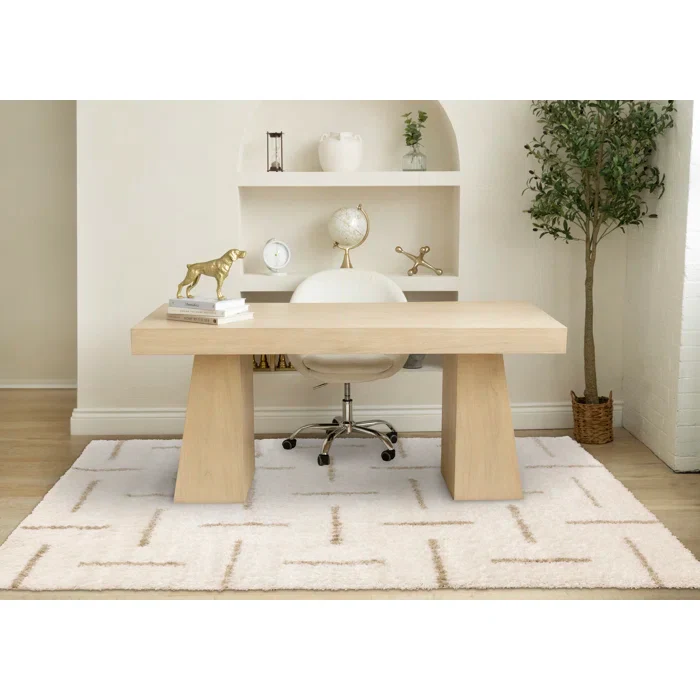 Rustem Cream Beige Dashes Medium-Pile Soft Shag Indoor Area Rug 7'10" x 10'6" - Image 5