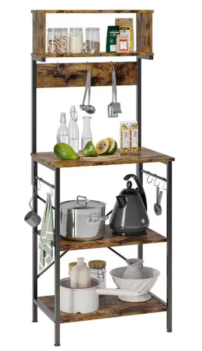 Rustic Brown Baker's Rack with Microwave Compatibility