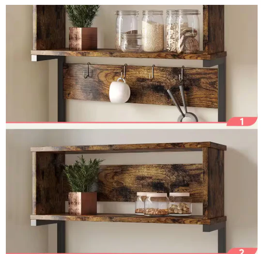 Rustic Brown Baker's Rack with Microwave Compatibility - Image 2
