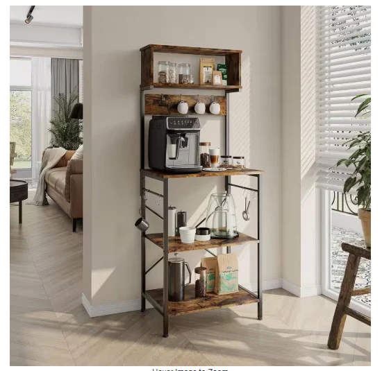 Rustic Brown Baker's Rack with Microwave Compatibility - Image 4