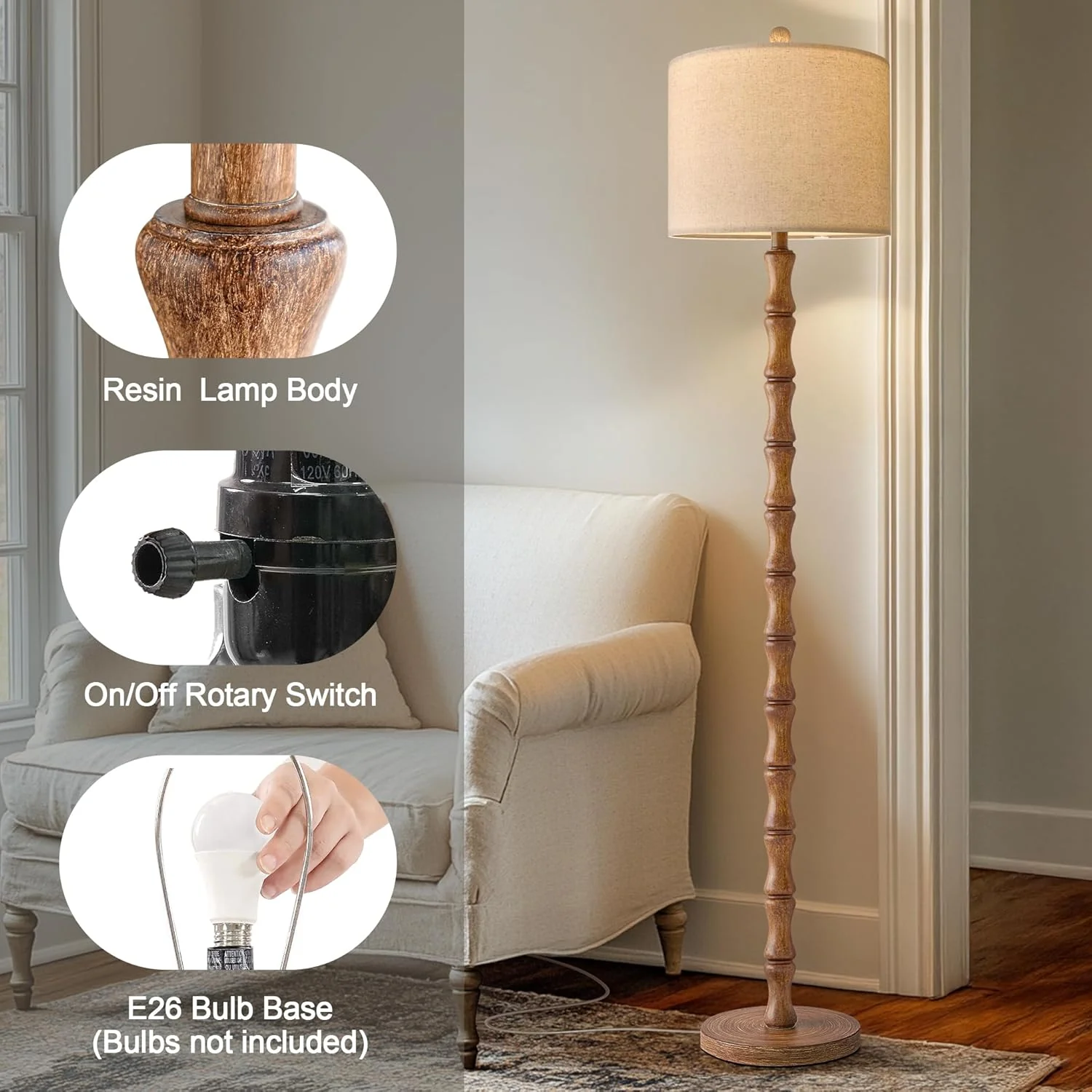 Rustic Floor Resin Standing Lamp - Image 4