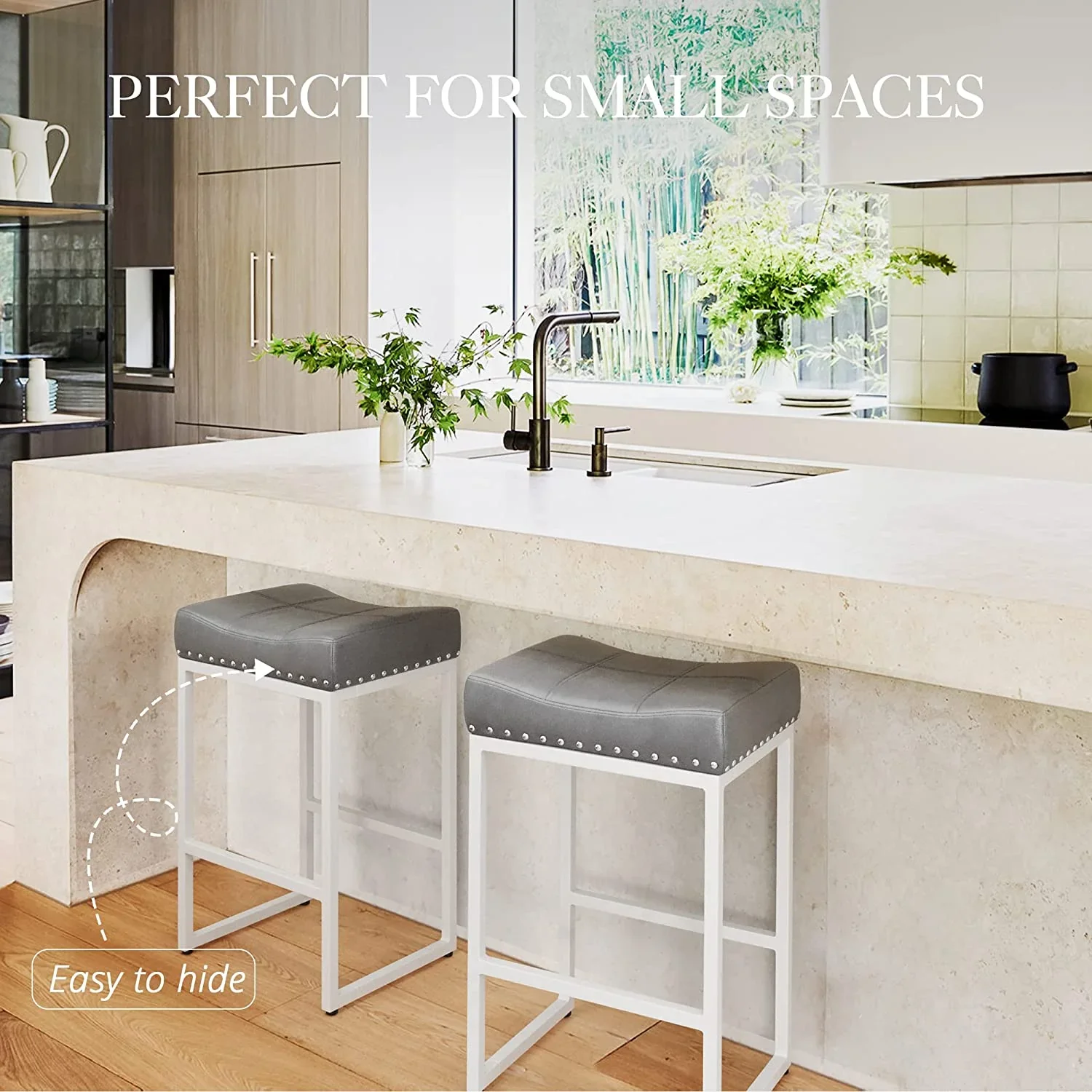 Saddle Counter Height Bar Stools Set of 4 Grey - Image 4