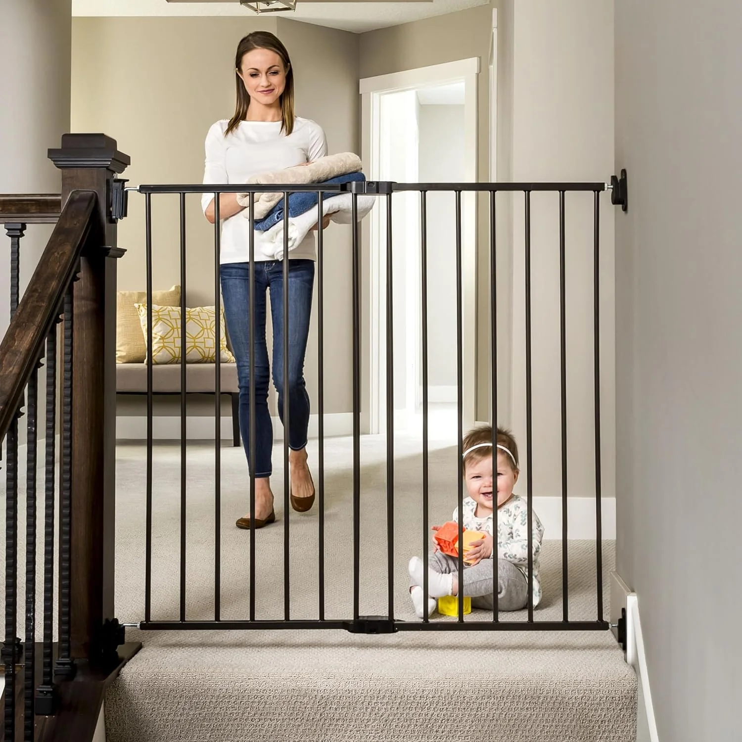 Extra Tall Easy Swing Baby Gate for Stairs & Hallways, Black