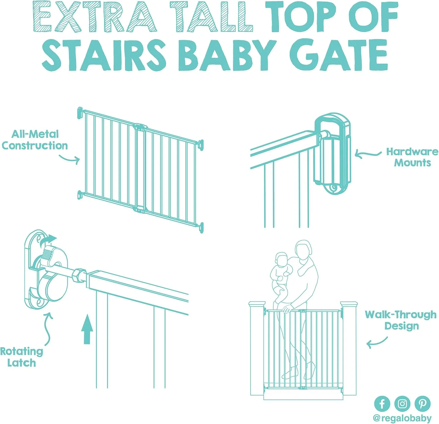Extra Tall Easy Swing Baby Gate for Stairs & Hallways, Black - Image 5