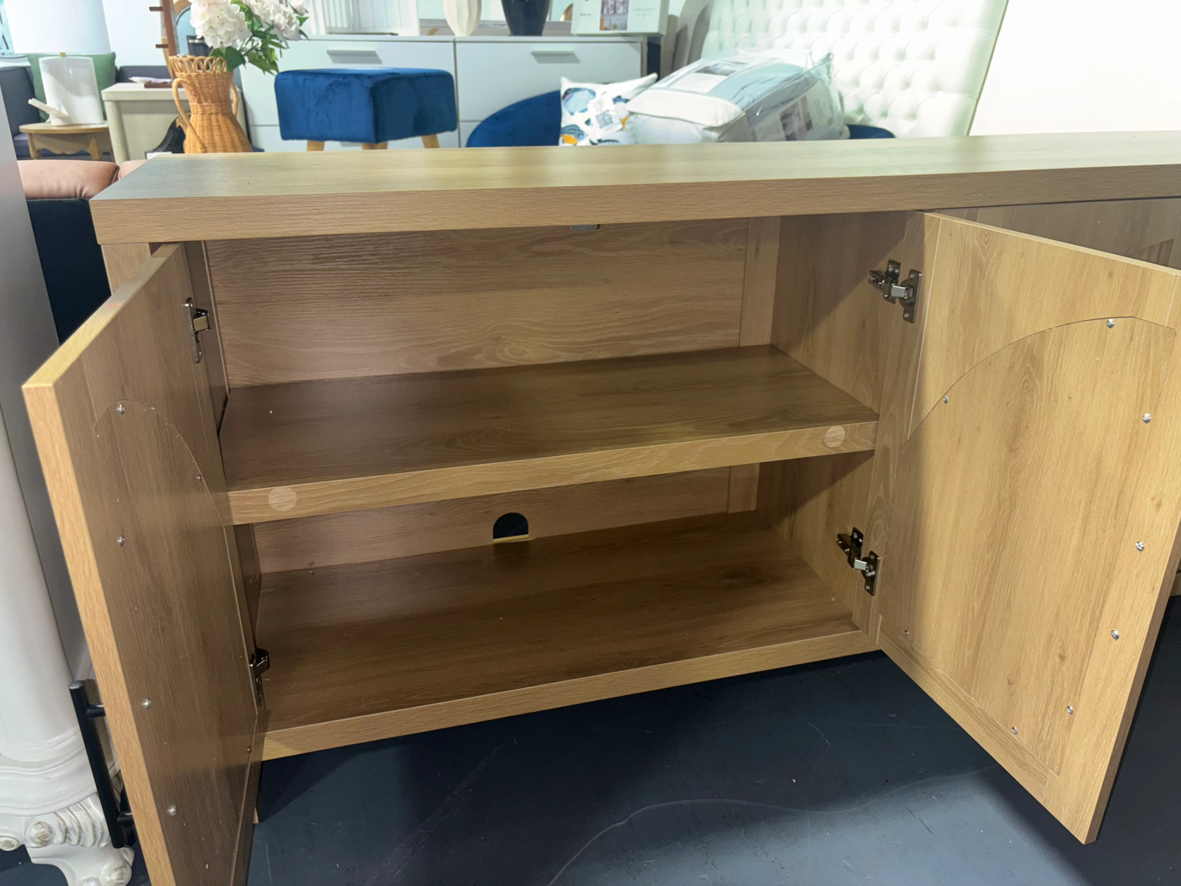 Saracina Home 70" Fluted Sideboard w/ Arched Doors Coastal Oak SHOWROOM ITEM - Image 6