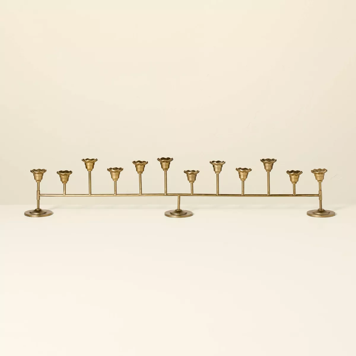 Scalloped Brass 12ct Taper Candelabra - Antique Finish SHOWROOM ITEM