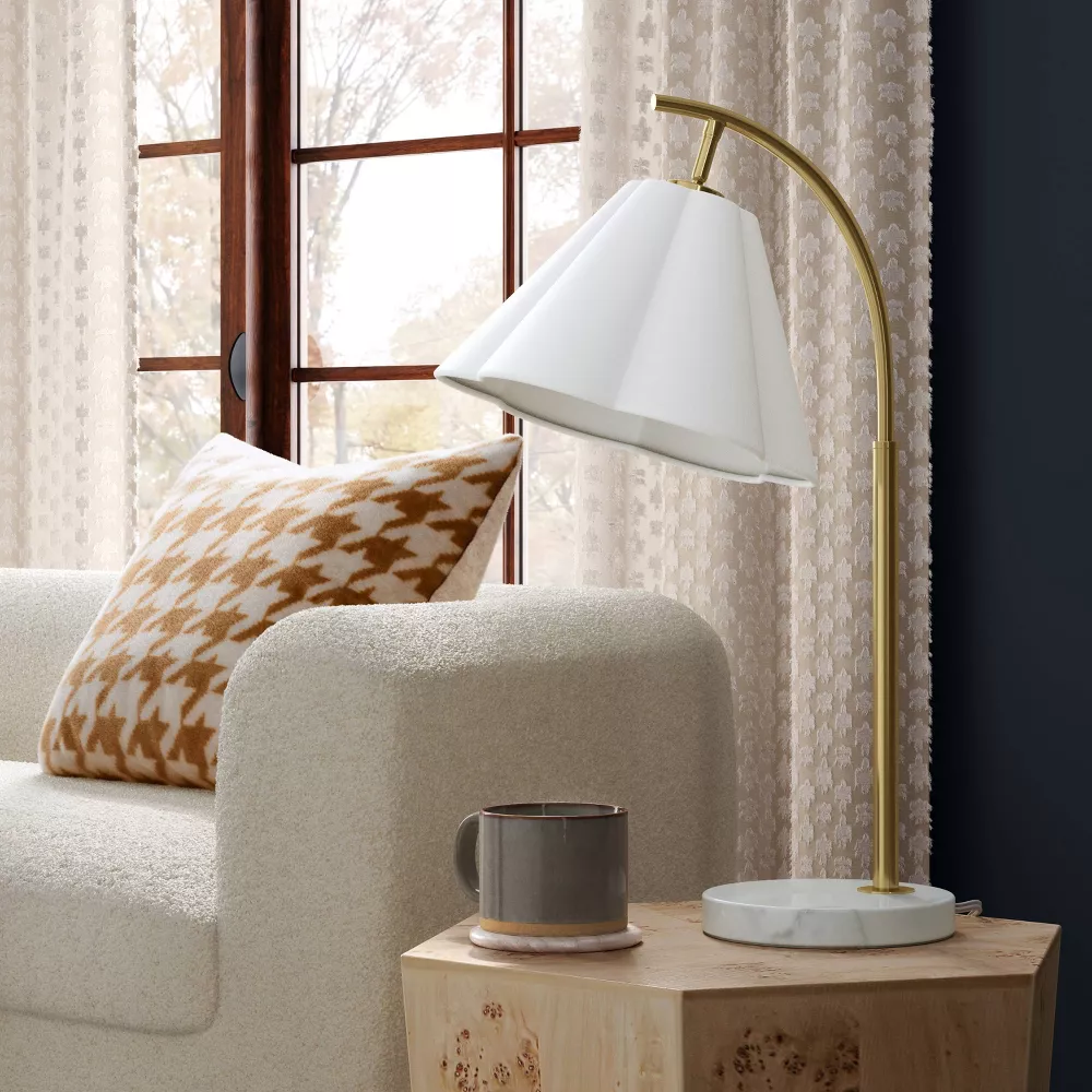 Scalloped Shade Table Lamp with Marble Base White - Image 4