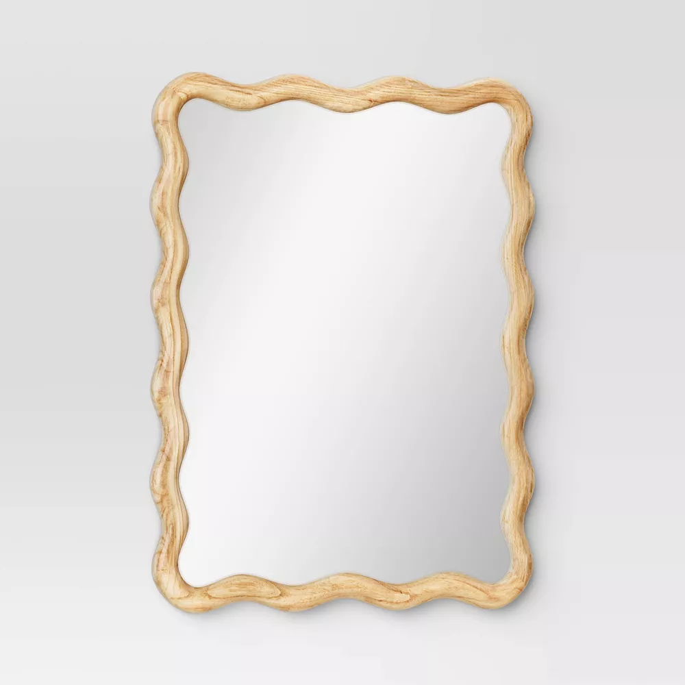Scalloped Wall Mirror Natural Wood - Image 2