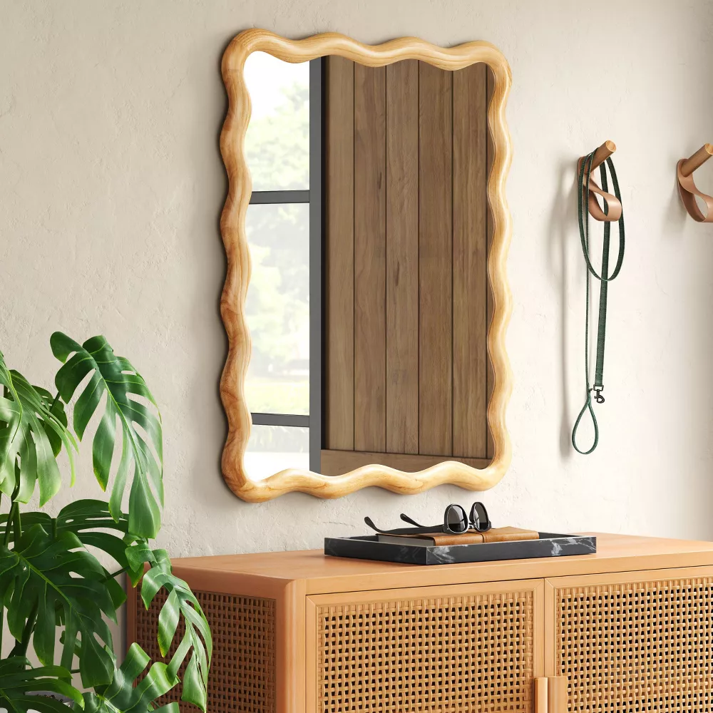 Scalloped Wall Mirror Natural Wood - Image 4