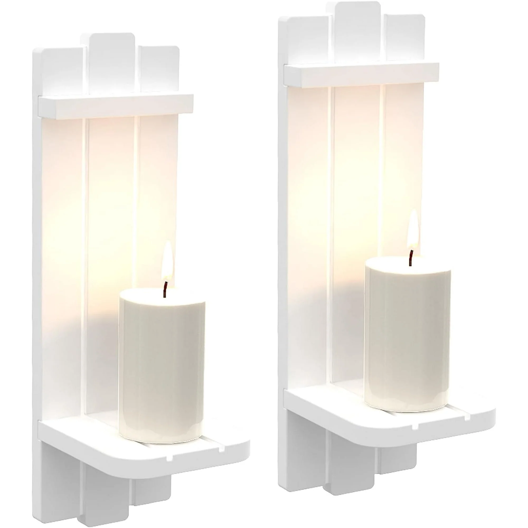Sconces Set of 2, Large Candle Holder Rustic Shelf White Wall Decor,