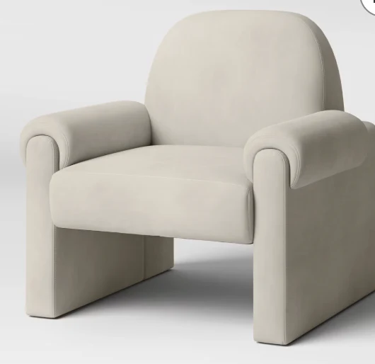 Sculptural Accent Chair Velvet Tan - Threshold™: Wooden Frame, Round Padded Back, Open-Base Design SHOWROOM ITEM