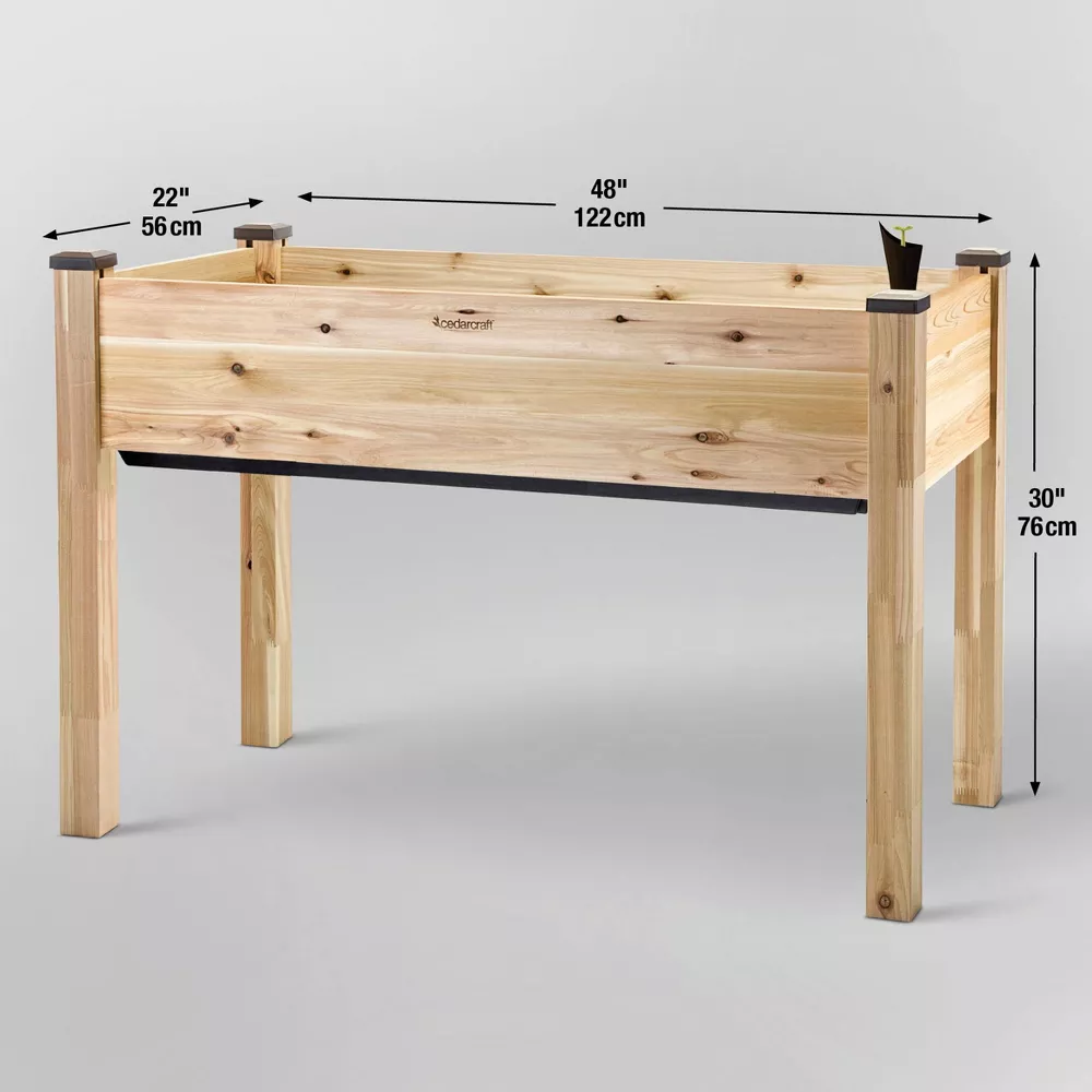 Self-Watering Cedar Planter Rectangular Outdoor Garden Bed Natural - Image 3