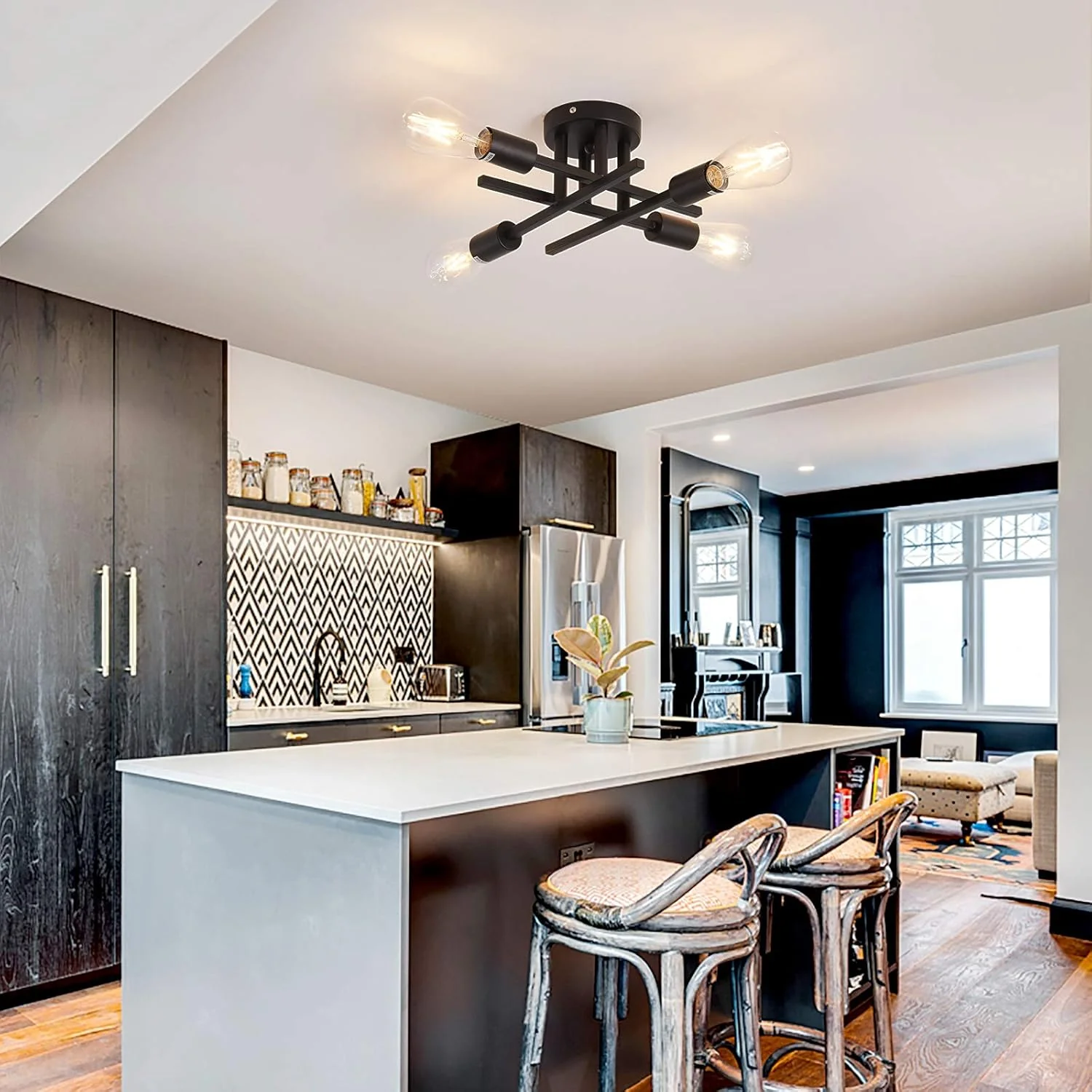 Semi Flush Mount 4 Light Ceiling Light Matte Black - Image 3