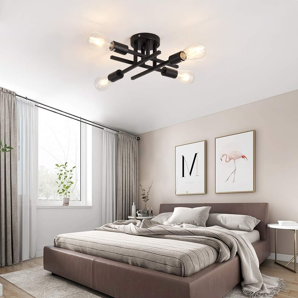 Semi Flush Mount 4 Light Ceiling Light Matte Black - Image 4