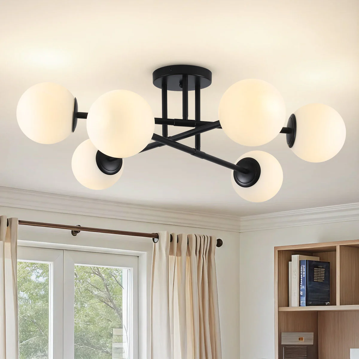 Semi Flush Mount Ceiling Light Fixture, 6 Lights Modern Sputnik Chandelier Ceiling Lamp - Image 2