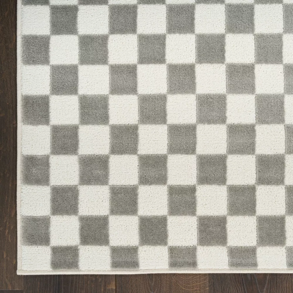 Serenity Home Checkered Geometric Indoor Area Rug Ivory Grey 2'2" x 7'6 - Image 2