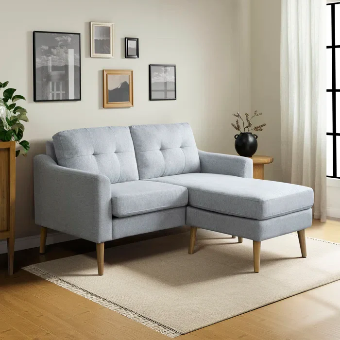 Serta Bellamy 2 in 1 Convertible Loveseat Chaise and Ottoman - Light Gray Polyester SHOWROOM ITEM